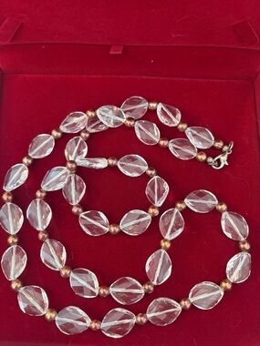 Faceted Pure Crystal and Bronze Freshwater Pearl Necklace